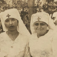 Red Cross Nurses with Flag, Antique Real Photo Postcard