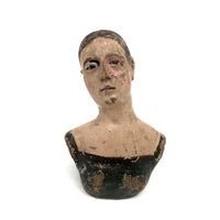 Soulful 18/19th C Carved Santos / Mannequin Bust with Glass Eyes and Polychrome