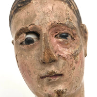 Soulful 18/19th C Carved Santos / Mannequin Bust with Glass Eyes and Polychrome