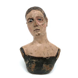 Soulful 18/19th C Carved Santos / Mannequin Bust with Glass Eyes and Polychrome