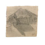 Very Sweet, Tiny Naive Graphite Drawing of Church