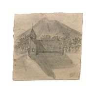 Very Sweet, Tiny Naive Graphite Drawing of Church