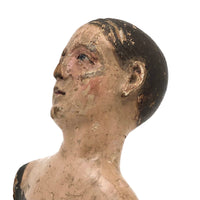 Soulful 18/19th C Carved Santos / Mannequin Bust with Glass Eyes and Polychrome