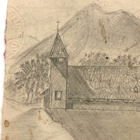 Very Sweet, Tiny Naive Graphite Drawing of Church