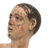 Soulful 18/19th C Carved Santos / Mannequin Bust with Glass Eyes and Polychrome