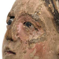 Soulful 18/19th C Carved Santos / Mannequin Bust with Glass Eyes and Polychrome