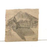 Very Sweet, Tiny Naive Graphite Drawing of Church