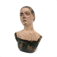 Soulful 18/19th C Carved Santos / Mannequin Bust with Glass Eyes and Polychrome