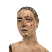 Soulful 18/19th C Carved Santos / Mannequin Bust with Glass Eyes and Polychrome