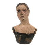 Soulful 18/19th C Carved Santos / Mannequin Bust with Glass Eyes and Polychrome