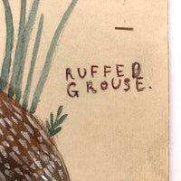 Ruffed Grouse and Bug, Charming Old Bird Lover's Watercolor