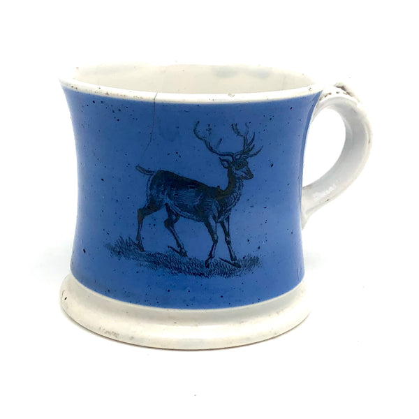 Deer and Toad, Best Blue Transfer Decorated 19th C. Child's Mug