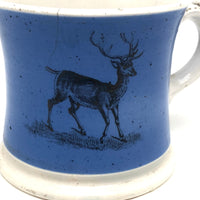 Deer and Toad, Best Blue Transfer Decorated 19th C. Child's Mug