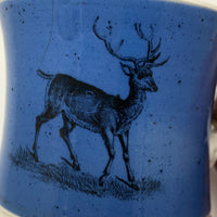 Deer and Toad, Best Blue Transfer Decorated 19th C. Child's Mug