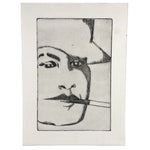 Vintage Film Noir-esque Etching, Man Smoking