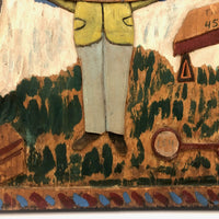 Double Sided Canadian Folk Art Relief Carving: Strongman Victor DeLamarre + Birds and Mountains