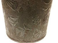 19th c. Embossed Tin Canister with Figures, Animals, Houses and More