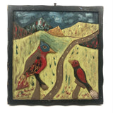 Double Sided Canadian Folk Art Relief Carving: Strongman Victor DeLamarre + Birds and Mountains