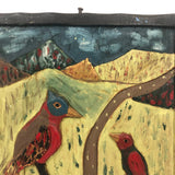 Double Sided Canadian Folk Art Relief Carving: Strongman Victor DeLamarre + Birds and Mountains