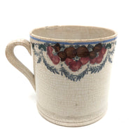 Flowers and Garlands, 19th Century Hand-decorated Spongeware Mug