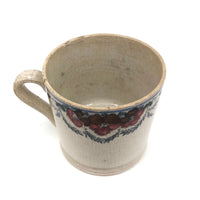 Flowers and Garlands, 19th Century Hand-decorated Spongeware Mug