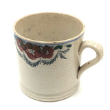 Flowers and Garlands, 19th Century Hand-decorated Spongeware Mug