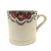 Flowers and Garlands, 19th Century Hand-decorated Spongeware Mug