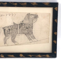 Marvelous Naive Graphite Horse Drawing, 1887, Framed