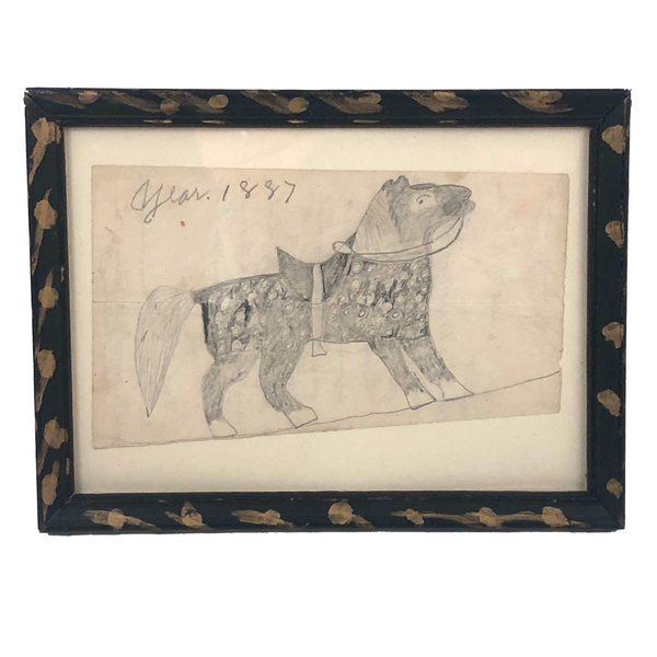 Marvelous Naive Graphite Horse Drawing, 1887, Framed