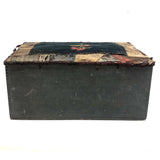 Charming 1889 Wire-Hinged Wooden Box with Hand-sewn, Embroidered Piecework Decoration