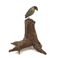 Old Carved and Painted Hawk or Falcon on Natural Wood Base