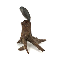 Old Carved and Painted Hawk or Falcon on Natural Wood Base