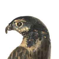 Old Carved and Painted Hawk or Falcon on Natural Wood Base