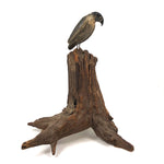 Old Carved and Painted Hawk or Falcon on Natural Wood Base