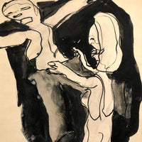 Evocative 1960s Peter Passuntino Ink on Paper Drawing of Two Figures