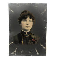 Young Woman with Flowers and (Lost Mat) Halo, Antique Full Plate Hand-painted Tintype