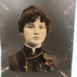 Young Woman with Flowers and (Lost Mat) Halo, Antique Full Plate Hand-painted Tintype