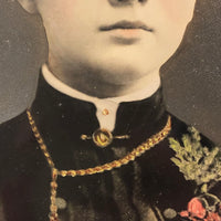 Young Woman with Flowers and (Lost Mat) Halo, Antique Full Plate Hand-painted Tintype