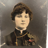 Young Woman with Flowers and (Lost Mat) Halo, Antique Full Plate Hand-painted Tintype