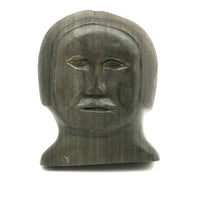 Wonderful Inuit Carved Green Stone Head, Signed with Disc Number