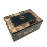 Charming 1889 Wire-Hinged Wooden Box with Hand-sewn, Embroidered Piecework Decoration