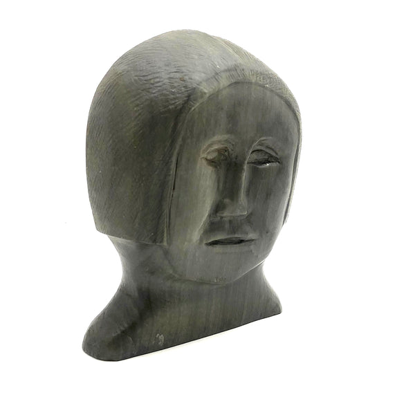 Wonderful Inuit Carved Green Stone Head, Signed with Disc Number