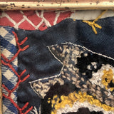 Early Crazy Quilt Fragment with Wonderful Embroidered Cat in Period Lemon Gold Frame