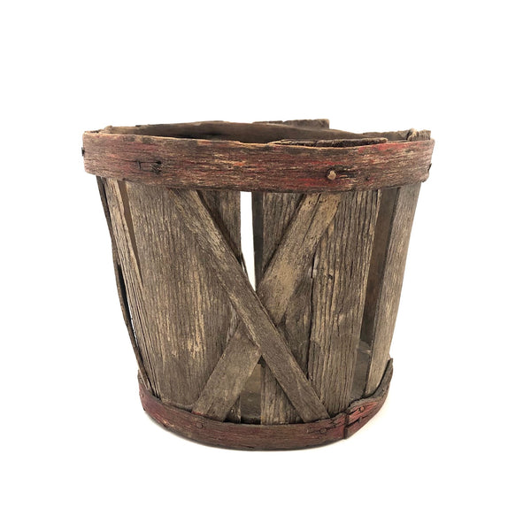 SOLD Beautifully Weathered and Tenderly Mended Old Painted Wooden Basket