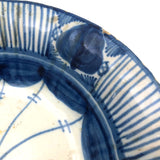 Early Hand-painted Blue and White Presumed Delftware Bowl with Big Fat Staple Repairs