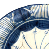 Early Hand-painted Blue and White Presumed Delftware Bowl with Big Fat Staple Repairs