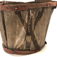 SOLD Beautifully Weathered and Tenderly Mended Old Painted Wooden Basket