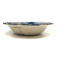 Early Hand-painted Blue and White Presumed Delftware Bowl with Big Fat Staple Repairs