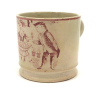 C. 1830s-40s Staffordshire Alphabet Child's Mug, Flower Seller (Hairline Crack Repair)