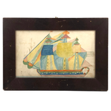 Fantastically Colorful 19th C. American Tall Ship Watercolor in Period Frame